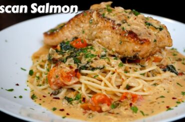 Creamy Tuscan Salmon | QUICK & EASY Salmon Pasta Recipe #SalmonRecipe #MrMakeItHappen