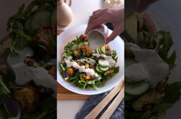 Roasted Cauliflower Salad with Healthy Ranch Dressing #plantbasedrecipes #vegan