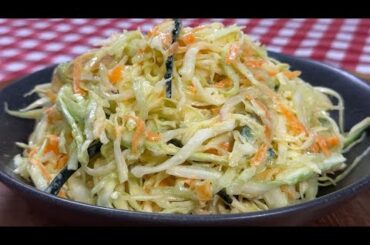 I can't stop eating this cabbage salad! Cabbage, carrot and celery! So healthy salad recipe!
