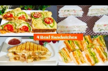 4 Best Quick & Easy Sandwich Recipes|Grilled Sandwich|Club Sandwich |Cheese Sandwich | Cold Sandwich
