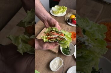 Healthy Peking cabbage sandwich with salmon / everyday breakfast snack / amsr