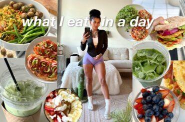 vlog: WHAT I EAT IN A DAY | high protein, healthy meals, snacking + workout routine