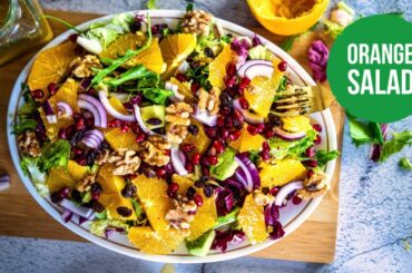 Easy Orange Salad  Recipe - Avocado Orange Walnut Salad -  Orange Dressing - Healthy & Gluten Free