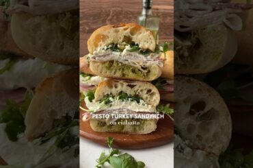 Pesto Turkey Sandwich on Ciabatta on emmasplate.com! #recipe #food #healthy #sandwich