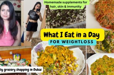 What I eat in a day for weightloss, healthy recipes|| Grocery shopping in Dubai| Full Day diet plan