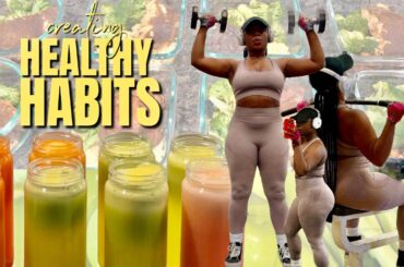 CREATING HEALTHY HABITS | 5AM Gym Routine, Lifestyle Changes, Juice Recipes, Meal Prep + Self Care .
