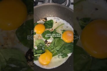 Chili fried feta eggs with spinach #recipe #cooking #healthyrecipes