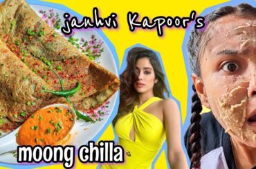 COOKING JANHVI KAPOOR'S FAVOURITE MOONG DAL CHILLA RECIPE VLOG | EASY HEALTHY BREAKFAST RECIPE IDEAS