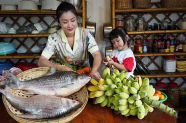 Big family dinner of country family -  Healthy food cooking for dinner - Sreypov life show