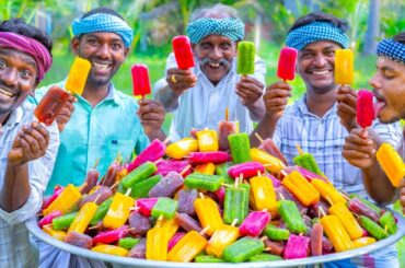 KUCHI ICE | FRUIT POPSICLES | Healthy Homemade Colorful Popsicle Making in Village | Stick Ice Cream