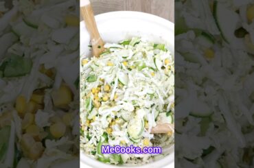Healthy slaw recipe with napa cabbage, zucchini, peppers and corn. Tastes amazing. #cabbage #slaw