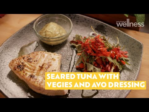 Zoe’s seared tuna with vegetable salad and avocado dressing Zoe’s seared tuna with vegetable salad and avocado dressing