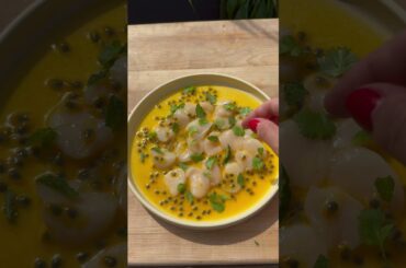 Passion fruit yuzu scallop crudo #dinner #crudo #scallop #healthy #recipes #food #foodie #cooking