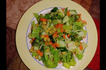 Healthy salad Recipe | Broccoli | cucumber | lettuce | chickpeas |  carrots..