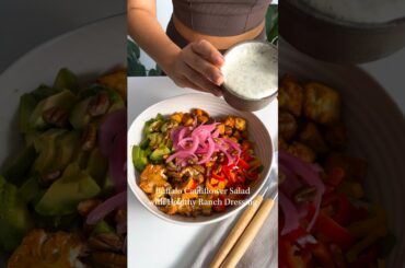Buffalo Cauliflower Salad with Healthy Ranch Dressing #plantbasedrecipes