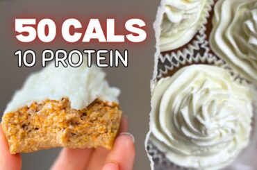CARROT CAKE cupcakes with PROTEIN CREAM CHEESE FROSTING - ZERO SUGAR, LOW FAT DESSERT