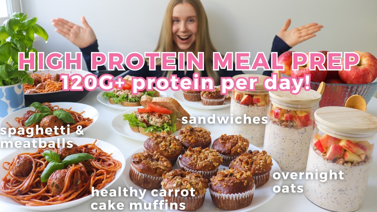 Healthy & High protein Meal Prep | 120G+ Protein Per Day! Muffins, Meatballs, Overnight Oats… Healthy & High protein Meal Prep | 120G+ Protein Per Day! Muffins, Meatballs, Overnight Oats...