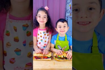 Kids make delicious and healthy baguette sandwich with hamburger and egg #shorts #viralvideo #viral
