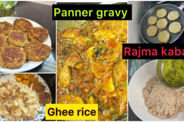 #ghee rice || panner gravy || rajma kabab || Healthy lunch recipe @Ramyaadugeloka