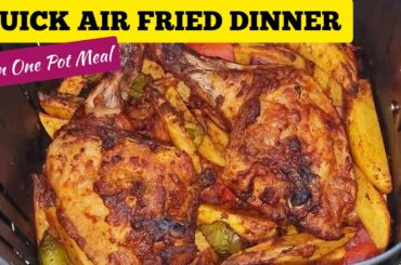 Air Fryer Chicken Legs and Potatoes Dinner Recipe. Easy One Pot Air Fried Recipes