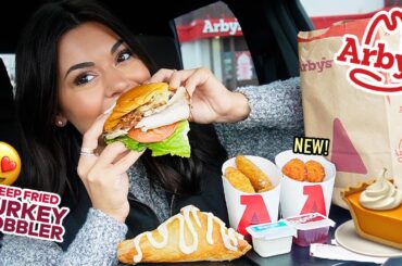 Arby's Thanksgiving Mukbang! Trying the NEW Deep Fried Turkey Sandwich & Fried Mac n' Cheese Bites!
