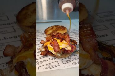 HOT HONEY BACON EGG & CHEESE FRENCH TOAST BAGEL at The Bagel Box on Staten Island NYC! #DEVOURPOWER