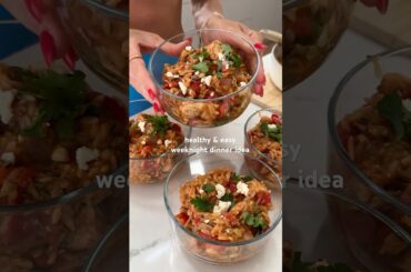 One Pan Greek Chicken Orzo | quick, healthy, high protein dinner recipe #healthyrecipes #easyrecipe