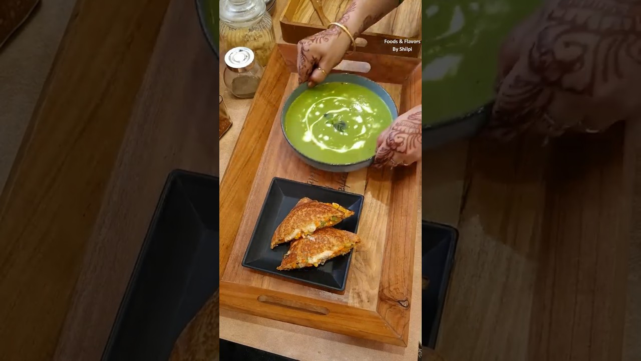 Hot & tasty spinach soup with a new veggie sandwich | Lunch & Dinner Recipe Shorts #FoodsAndFlavors Hot & tasty spinach soup with a new veggie sandwich | Lunch & Dinner Recipe Shorts #FoodsAndFlavors