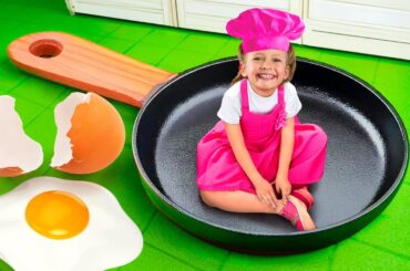 Cooking breakfast with healthy food in kids cafe