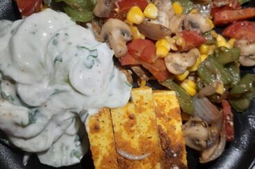 Stir-fried veggies with cucumber salad & grilled paneer || Healthy salad recipe || Quick salad plate