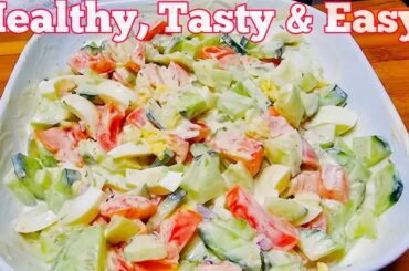 3-Ingredient Healthy Salad | Quick & Easy Recipe Cucumber Egg Tomato Salad!