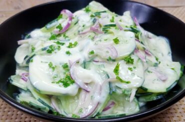 BEST HEALTHY DELICIOUS CREAMY CUCUMBER SALAD! QUICK AND EASY RECIPE!