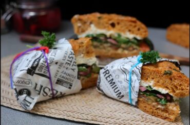 Grilled Veggie Sandwich on Tomato-Garlic Focaccia #sandwich