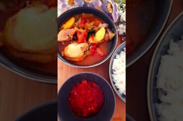 Cabbage Potato Chicken Stew, Hot Tomato Chilli Sauce & Rice#healthy #food#youtubeshorts#shortsviral