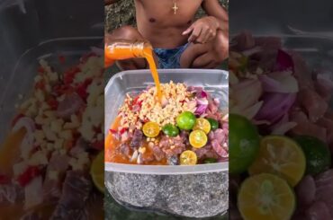 Mixing Raw Fish with Fresh Vegetables and Savory Sauce - Healthy Lunch Short