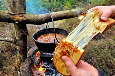 The Best BEEF STEW with Baked Bread in the Forest |  Relaxing Cooking with ASMR