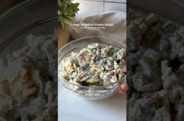 Crispy Smashed Potato Salad w fresh dill, pickles & creamy Greek yogurt dressing! GF #healthyrecipes