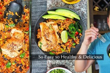 5 Plates - Easy Half Baked Mexican Chicken and Rice for Dinner. Easy Healthy Dinner Recipe