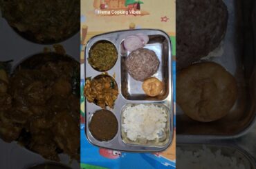 Healthy lunch thali!! raagi ball goes with chicken and green leaves dal!! #hemacookingvibes #shorts