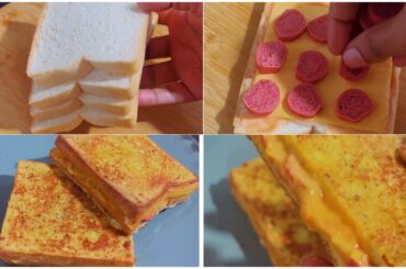 Bread Pizza Sandwich on Tawa Recipe | 3 minute easy & quick healthy breakfast cheese recipe