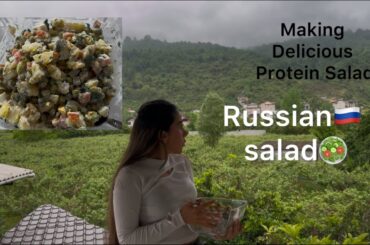 Making Mix vegetables salad Olivier salad ( russian salad )healthy salad with eggs and potatoes