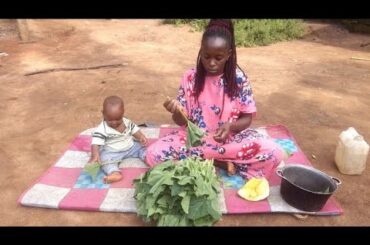 Quick and healthy dinner recipe by an African village mom and the kids//ugali and pumpkin leaves