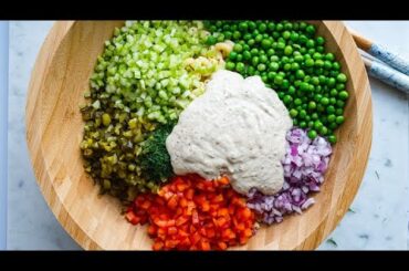 No-Mayo Vegan Macaroni Salad with Peas