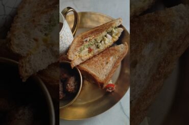 healthy breakfast recipe- vegetable egg pesto sandwich with meatballs& coffee #pestorecipe #eggsalad