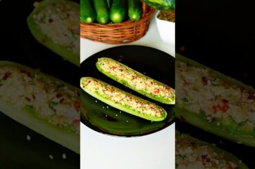 Cucumber boats- Easy & Healthy Snack #viral #shortsvideo #cooking #cucumber #cucumbersalad #recipe