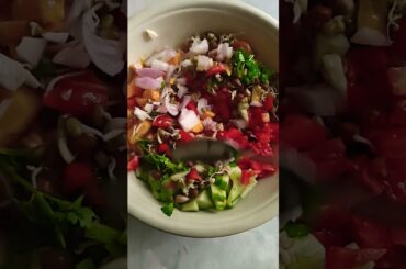 healthy sprouts salad recipe with mangoes, cherry tomatoes & cucumber #healthylunch #healthyfood