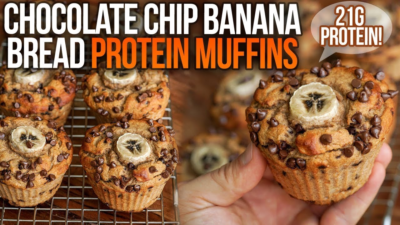 Chocolate Chip Banana Bread Protein Jumbo Muffins! 21g Protein! Chocolate Chip Banana Bread Protein Jumbo Muffins! 21g Protein!