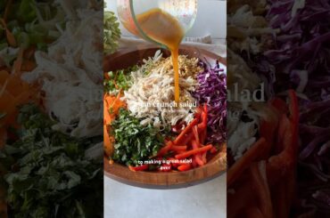 Asian Crunch Salad w/Ginger Lime Dressing & Shredded Chicken, healthy meal prep lunch. Recipe below!