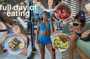 WHAT I EAT IN A DAY | easy high protein meals, realistic healthy recipes & macros + workout