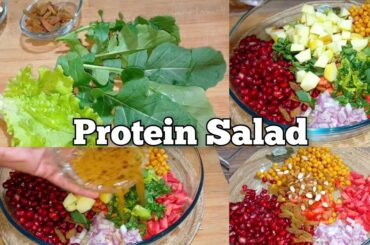 High protein salad recipe with chickpeas, fruits, and vegetables for weight loss #weightloss